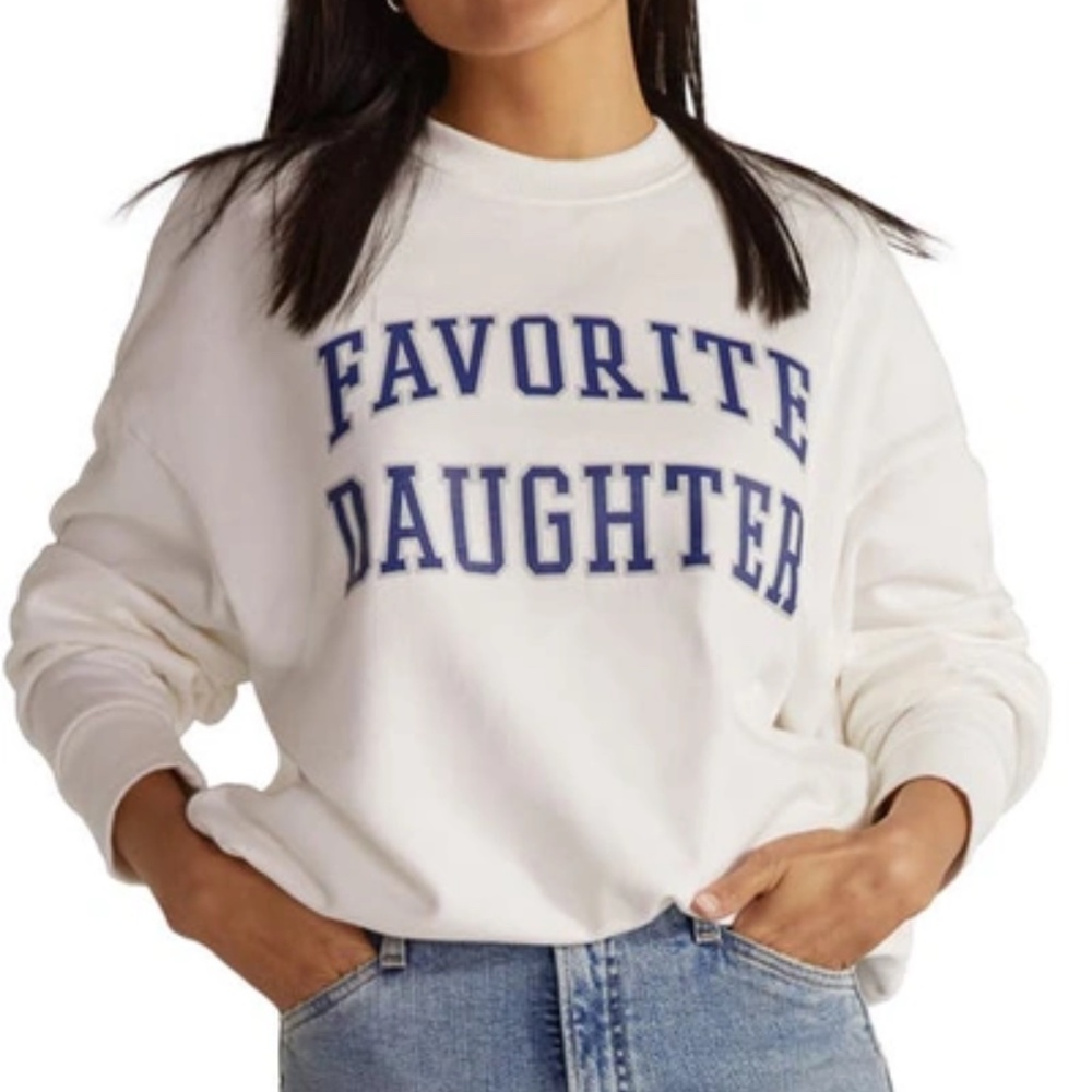 Favorite Daughter White Sweatshirt with Blue Lettering